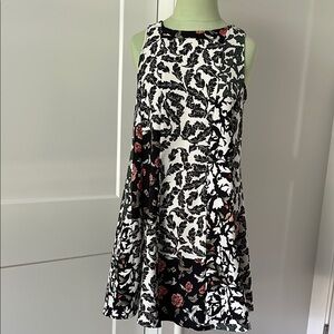 Zara Monochrome Floral Mini Dress with Red Accents